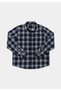 Relaxed Fit Shirt Neck Plaid Men's Blue Long Sleeve Shirt - 5