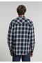 Relaxed Fit Shirt Neck Plaid Men's Blue Long Sleeve Shirt - 2