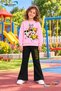 Winter, Spring, and Autumn Girls' Black Spanish Flared Bottoms and Pink Sweat Top