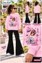 Winter, Spring, and Autumn Girls' Black Spanish Flared Bottoms and Pink Sweat Top - 2
