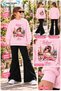 Winter, Spring, and Autumn Girls' Black Spanish Flared Bottoms and Pink Sweat Top - 2