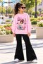 Winter, Spring, and Autumn Girls' Black Spanish Flared Bottoms and Pink Sweat Top