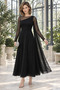 Timeless Elegance! Women's Tulle Detailed Asymmetrical Collar Long Sleeve A-Line Flared Evening Dress - 4