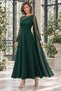 Timeless Elegance! Women's Tulle Detailed Asymmetrical Collar Long Sleeve A-Line Flared Evening Dress - 2