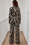 Women's long sleeve turtleneck leopard print tie waist long patterned jumpsuit - 3