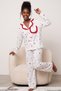 Ecru Rabbit Patterned Pocketed Ruffled Soft Tuşe Winter Buttoned Knitted Pajama Set 8081 - 5