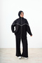 Women's Stand Collar Stripe Detail Zipper Suit Black