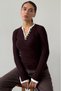 Bitter Coffee Buttoned Collar Long Sleeve Ribbed Slim Fit Women's Bodysuit Mg2729 - 5