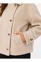 Women's Oversize Beige Color Short Cashmere Coat with Button Detail - 2
