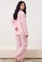 Pink Plaid Patterned Pocketed Ruffled Soft Tuşe Winter Buttoned Knitted Pajama Set 8081 - 5