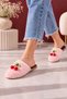 Cerise Cherry Detailed Closed Front Plush Women's House Slippers Soft Sole Gift Dowry House Slippers Stc1379 - 2