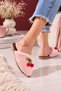 Cerise Cherry Detailed Closed Front Plush Women's House Slippers Soft Sole Gift Dowry House Slippers Stc1379 - 4