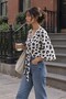 Women's Three Quarter Sleeves V-Neck Leopard Patterned Front Buttoned Waist Tie Belted Micro Blouse Casual Comfortable Stylish Blouse - 2