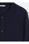 Navy Blue Plain Knit Wool Blend Cardigan - 8