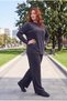 Women's Plus Size Crew Neck Sweatshirt Set with Stitching Detail and Wide Leg Pants in Black - 2