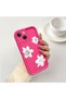 iPhone 13 Compatible Pink Red Silicone Flower Pattern Case Shockproof Camera Protection - 3