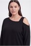 Women's Plus Size Single Shoulder Strap Black Tracksuit Set with Stone Detail - 4