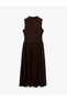 Lightweight Stand Collar Sleeveless Gathered Long Dress - 7