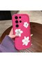 Samsung Galaxy S23 Ultra Compatible Pink Red Silicone Flower Pattern Case Shockproof Camera Protection