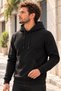 Men's Black Hooded Sweatshirt with Pockets, 3 Thread Puff Soft Fabric - 3