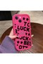 iPhone 15 Plus Compatible Good Luck Written Star and Letter Pattern Fuchsia Pink Silicone Phone Case Shockproof