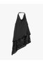 Halter Neck Asymmetrical Cutout Degaje Collar Sleeveless Layered Sequined Satin Dress - 5
