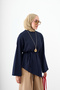Women's Long Sleeve Asymmetrical Cut T-Shirt Navy Blue - 4