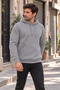 Men's Gray Pocket Hooded Sweatshirt 3 Thread Puff Soft Fabric - 5