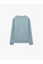Three Threaded Ribbed Crew Neck Long Sleeve Printed Sweatshirt - 6