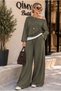 Buketli̇ Women's 3-Piece Set: T-Shirt with Inner Strap, One-Shoulder Blouse, and Elastic Waist Loose Pants. - 7