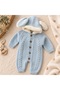 Baby Rabbit Ears Hooded Plush Hair Knitted Patterned Knitwear Jumpsuit
