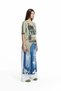 Khaki Text Printed Asymmetrical T-Shirt 19140 - 4