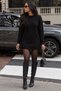 Women's Long Sleeve Round Neck Knit Patterned Side Lace-Up Knitwear Mini Dress Daily Casual Stylish Sweater Dress - 4