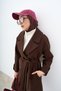Women's Button Detail Waist Tie Cashmere Coat Brown - 3