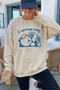 Bear Printed Oversize Crewneck Long Sleeve Beige Cotton Sweatshirt
