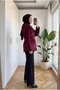 Women's Fox Fabric Floral Buttoned Belted Plush Jacket Coat 65 cm - 3
