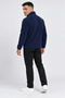 Men's Navy Blue Fleece Fabric Jacket Soft Winter Jacket with 3 Pockets on the Front and Detailed Soft Texture - 3