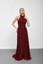 Burgundy Halter Neck Flounce Chiffon Evening Dress - 3