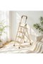 4 Step Cream Multi Purpose Folding Ladder with Non Slip Wide Pedals and Flip Up Handrail Easy Storage for Home and Office