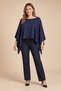 Silvery Mercerized Knitwear Cape Navy Blue (Sizes 38-54) - 2