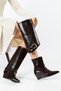Dalinda Non-Removable Shark Lock Conch Model Wedge Heel Leather Women's Brown Boots - 7