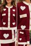 Women's High Waist Wide Leg Pants Heart Embroidered Knitwear Set - 4