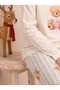 Girls & Baby Cotton Single Jersey Teddy Bear Printed Striped Straight Leg Long Sleeve Pajama Set Ecru - 4