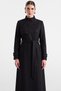 Gabardine Suede Overcoat with Snap Fasteners and Cape Detail Black 6927 - 5