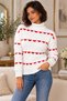 Women's Long Sleeve Turtleneck Heart Patterned Soft Textured Elegant Casual White Knitwear Sweater