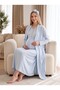 New Season Blue Jacquard Winter Full-Length Button Detailed Design Long Sleeve Maternity Nightgown Set of 2