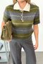 Women's Polo Collar Short Sleeve Knitwear Sweater Khaki - 27K 2671 - 2