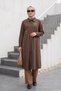 Women's Bead Detail Long Cotton Shirt 4726 Brown - 5