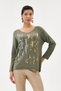 Khaki Italian Glittery Foil Low Sleeve Blouse Size 38 - 42