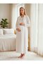 New Season Ecru Jacquard Winter Full-Length Button Detailed Design Long Sleeve Maternity Nightgown Set of 2